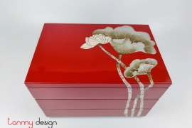 3 tier square box hand-painted with lotus 20*30cm